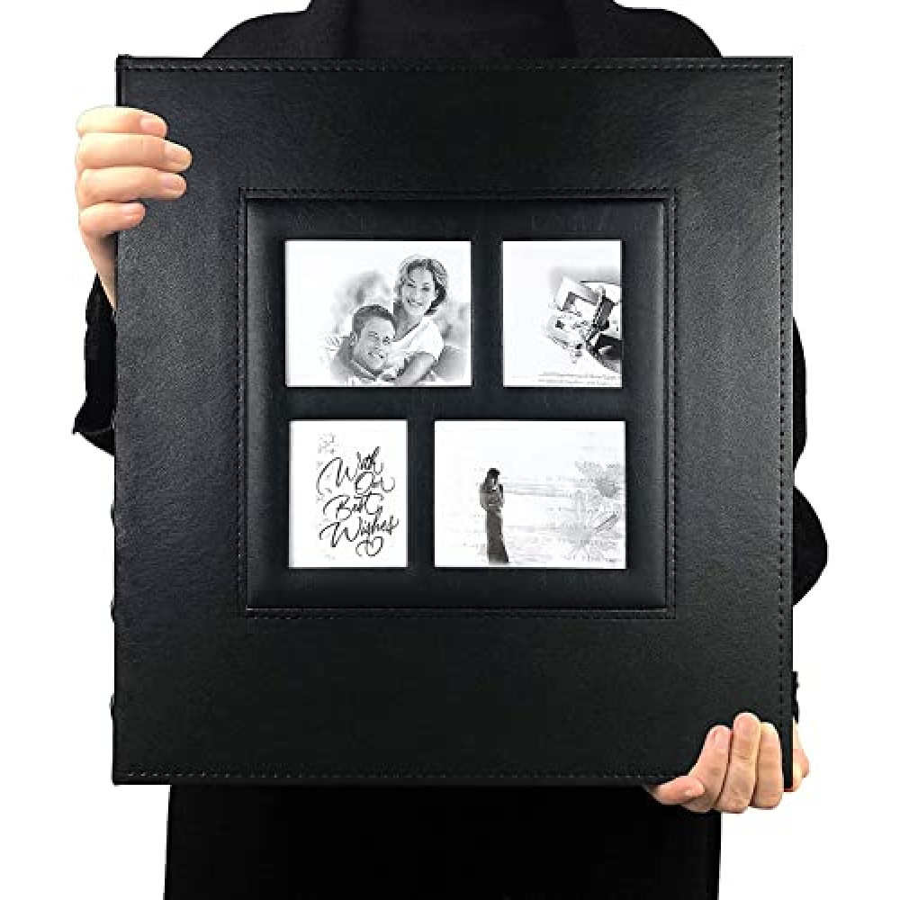 RECUTMS Photo Album Self Adhesive Magnetic DIY Scrapbook 60 Pages 13.3 x 13.4 (Inches) Accommodate 8X10 6X8 5X7 4X6 Photo Wedding Album Memory Book(Black)