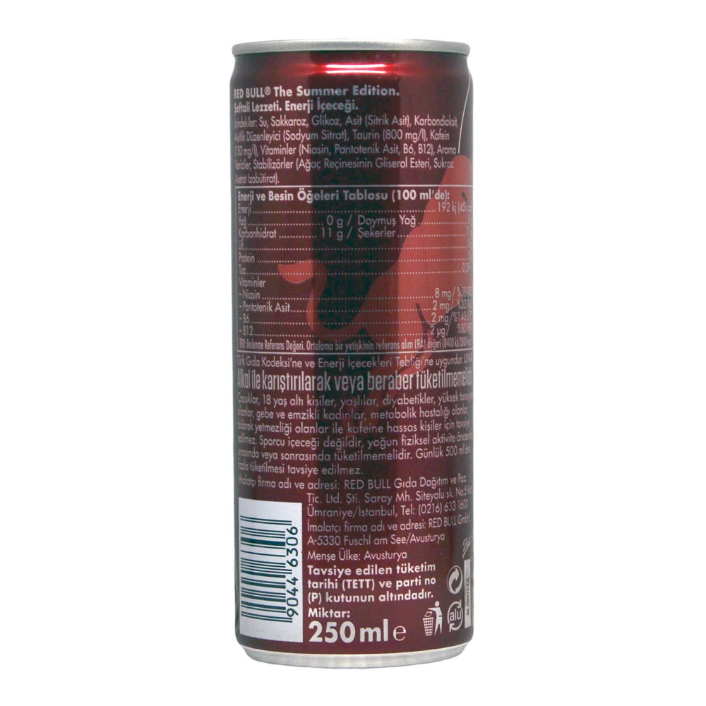 Red Bull Enerji İçeceği Şeftali 250 ml X 24'lü Paket