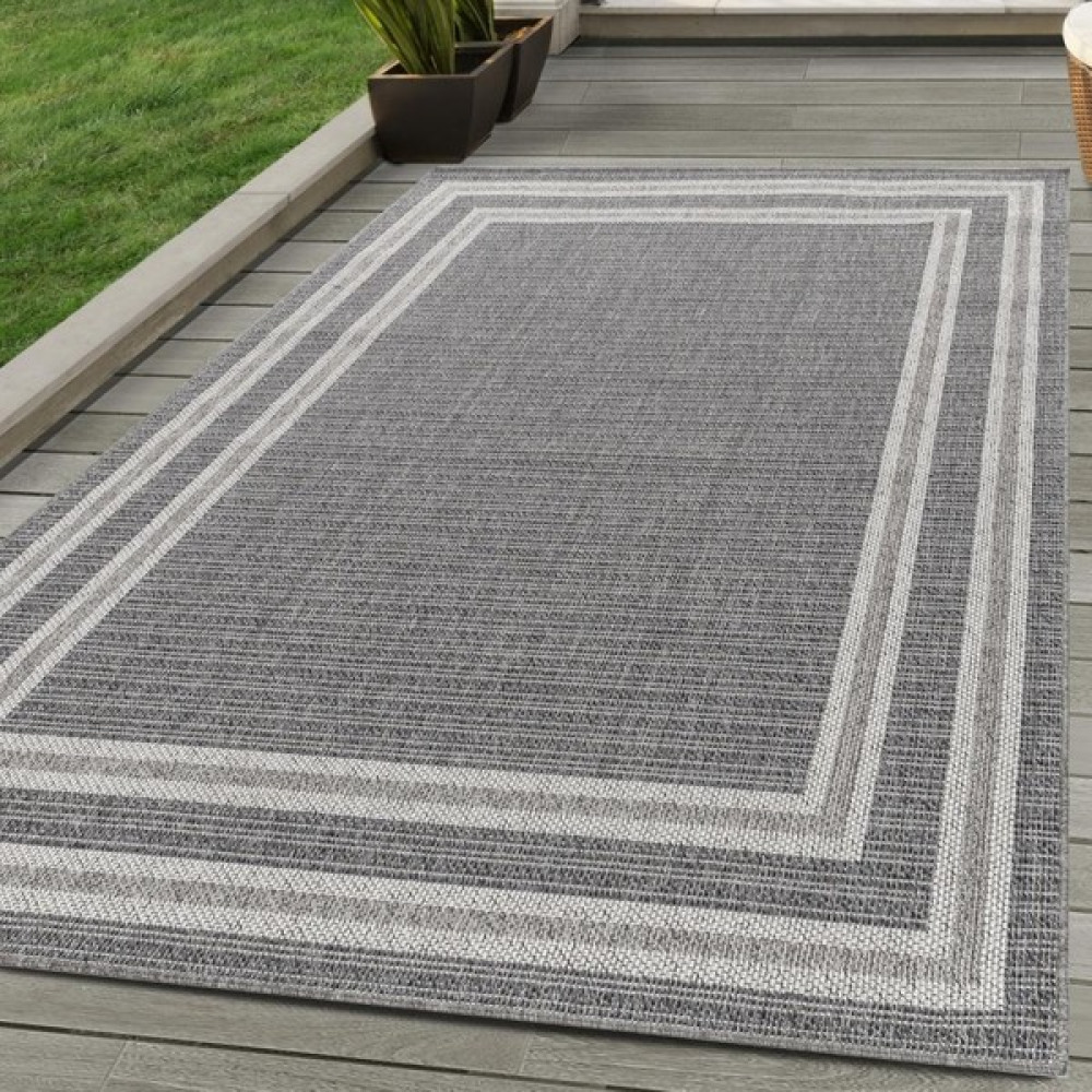 Red Halı Iç ve Dış Mekan Halısı Gri, Bordür Tasarımı, Hava Koşullarına Dayanıklı, Teras, Balkon Için - Renkli - 120 x 170 cm Salon Halısı Fiyatı