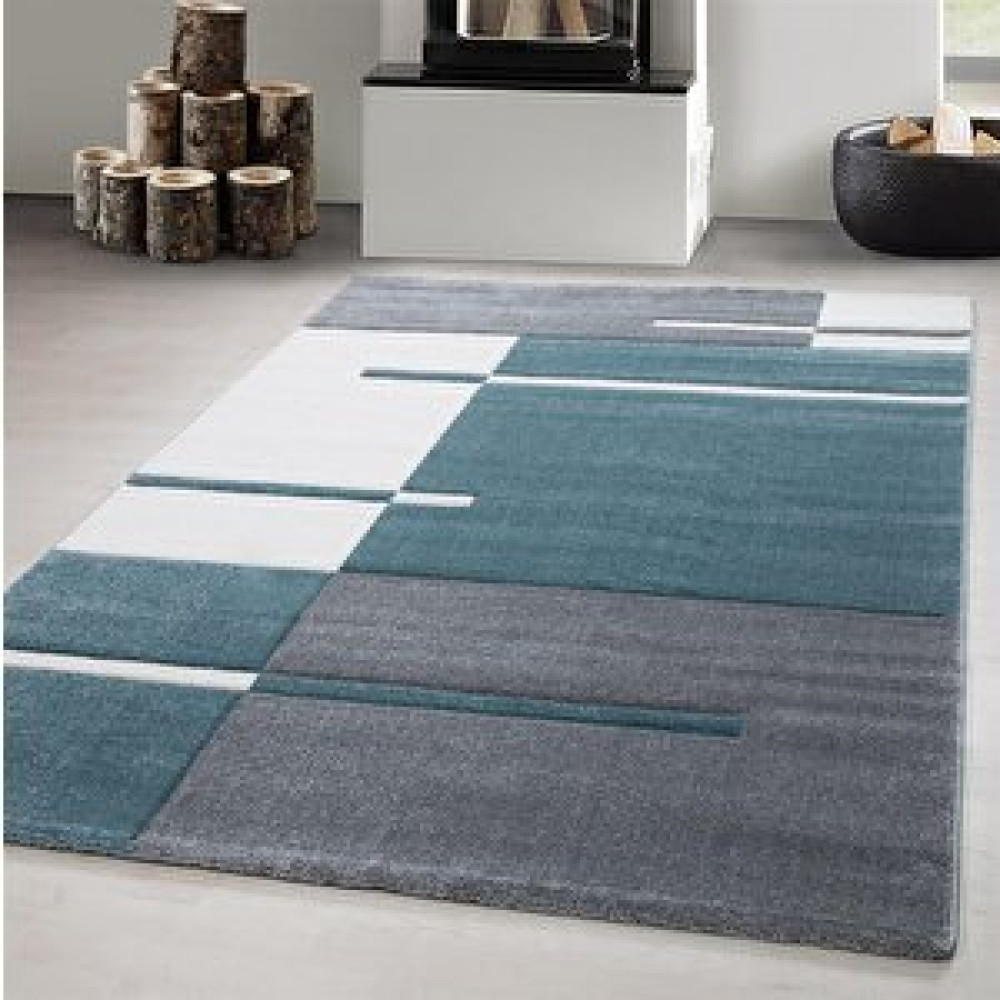 Red Halı Oturma Odası Halısı, Kareli Tasarım Mavi - Gri - Beyaz, Modern Kontur Kesim 200x290 cm Salon & Oturma Odası Tekstili Fiyatı