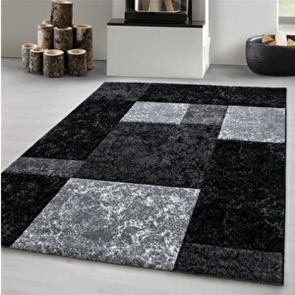 Red Halı Oturma Odası Halısı Kareli Tasarım, Siyah, Gri, Beyaz, Modern Kontur Kesim 160x230 cm Salon & Oturma Odası Tekstili Fiyatı