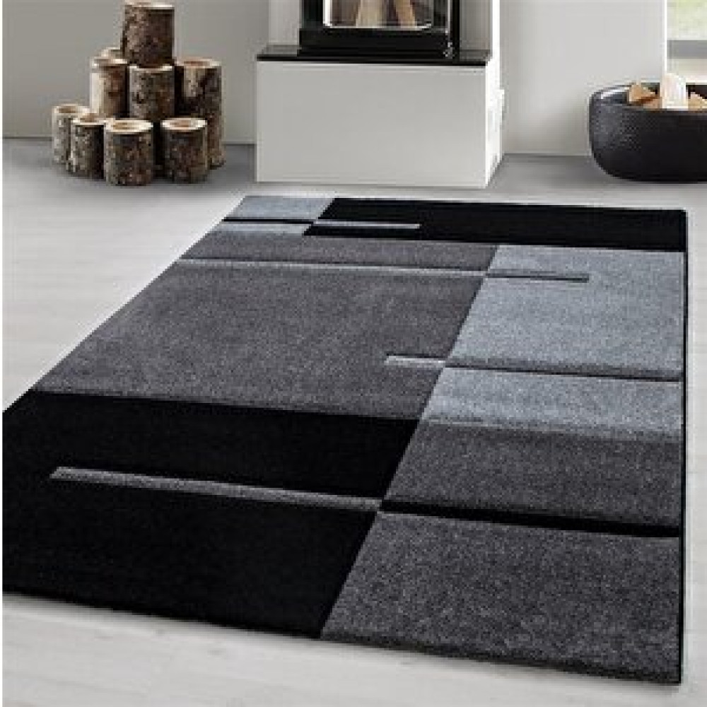 Red Halı Oturma Odası Halısı, Kareli Tasarım Siyah - Gri, Modern Kontur Kesim 80x150 cm Salon & Oturma Odası Tekstili Fiyatı