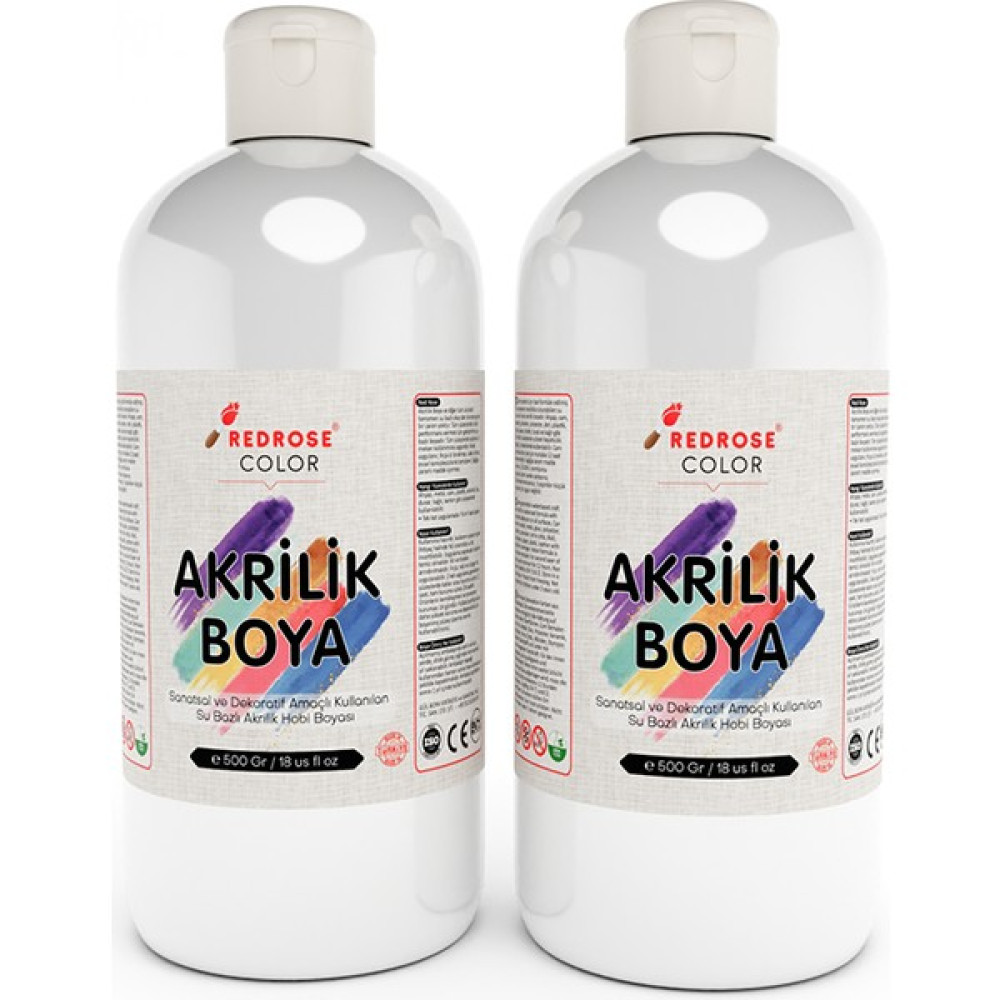 Red Rose Beyaz Akrilik Boya 2'li Set 2X500 gr Dekoratif, Hobi Amaçlı, Sanatsal, Canlı Renkler - Renkli Akrilik Boya Fiyatı