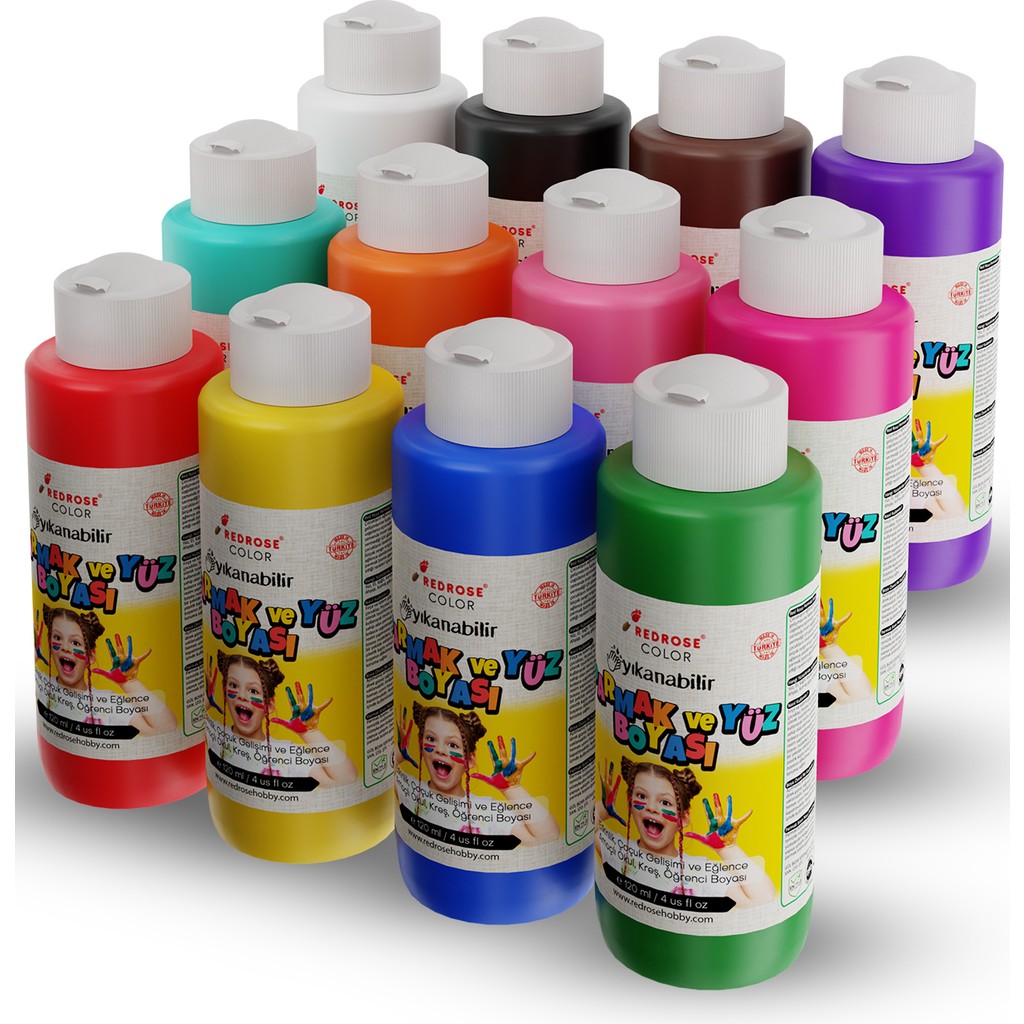 Red Rose Color 12 x 100 ml Tüm Renkler Parmak Boyası Seti Çocuklar İçin Eğlenceli ve Güvenli Diğer Fiyatı