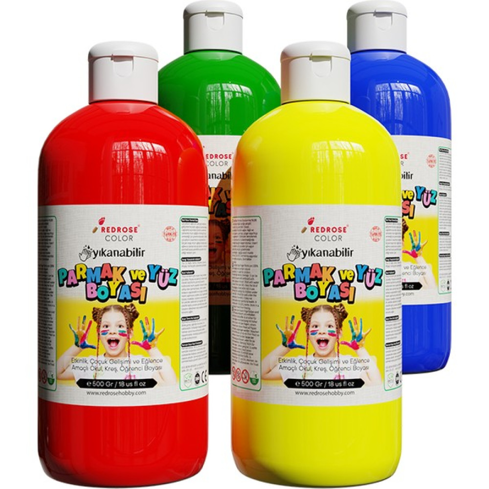 Red Rose Color Ana Renkler Parmak Boyası 4'lü Set 4X500GR Yıkanabilir, Toksik Içermez, Çocuk Okul Kreş Için Yüz & Parmak Boyası Fiyatı
