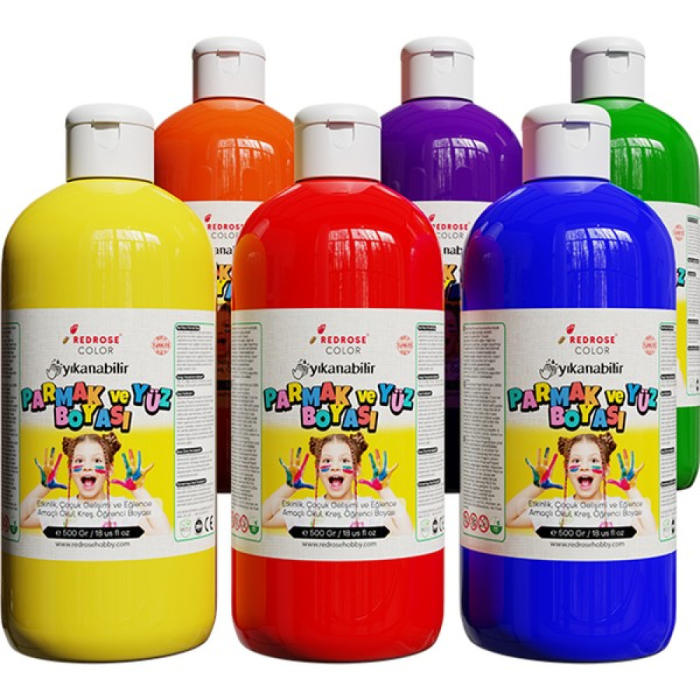 Red Rose Color Ana Renkler Parmak Boyası 6'lı Set 6X500GR Yıkanabilir, Toksik Içermez, Çocuk Okul Kreş Için Yüz & Parmak Boyası Fiyatı