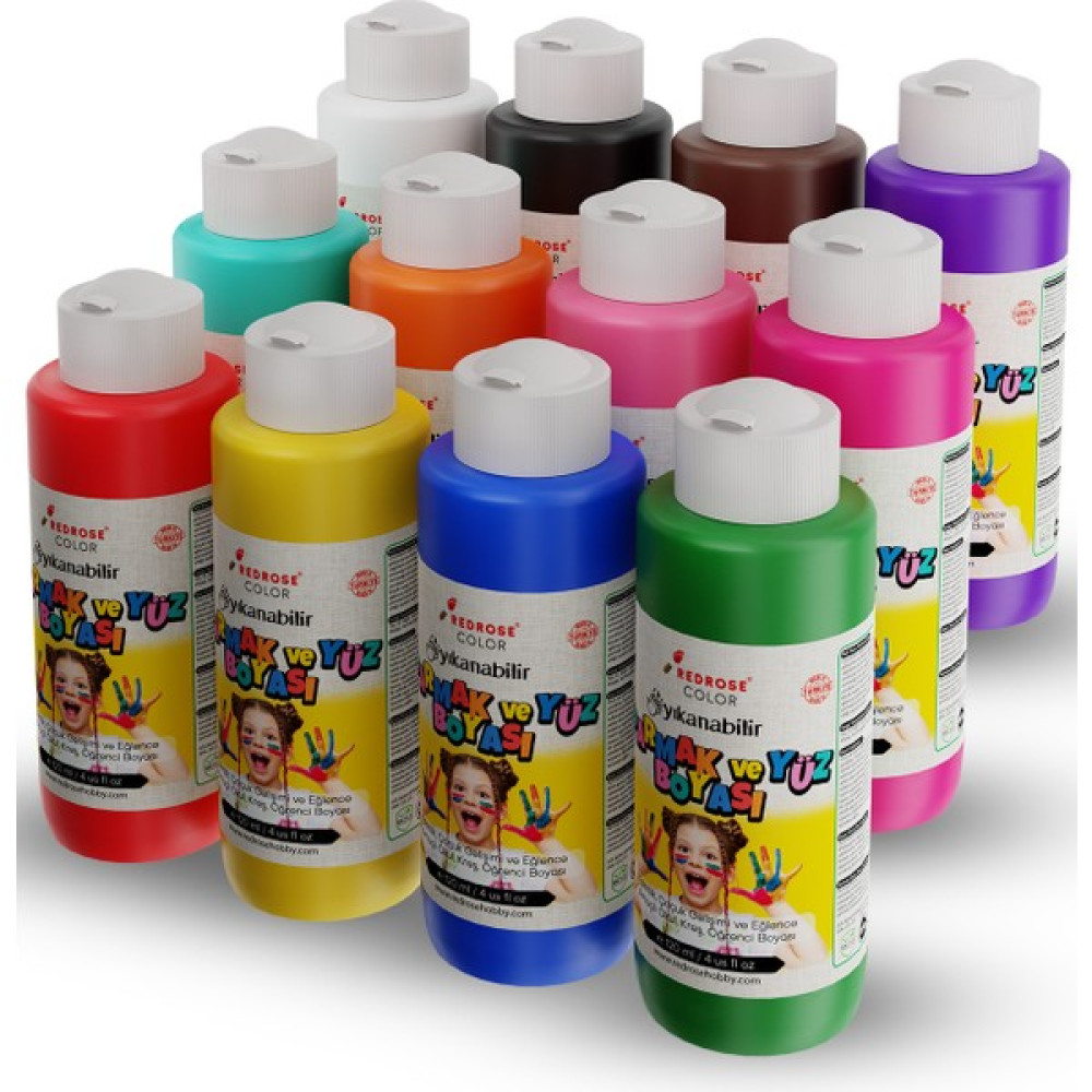 Red Rose Color Tüm Renkler Parmak Boyası 12'li Set 12 x 120 ml Yüz & Parmak Boyası Fiyatı