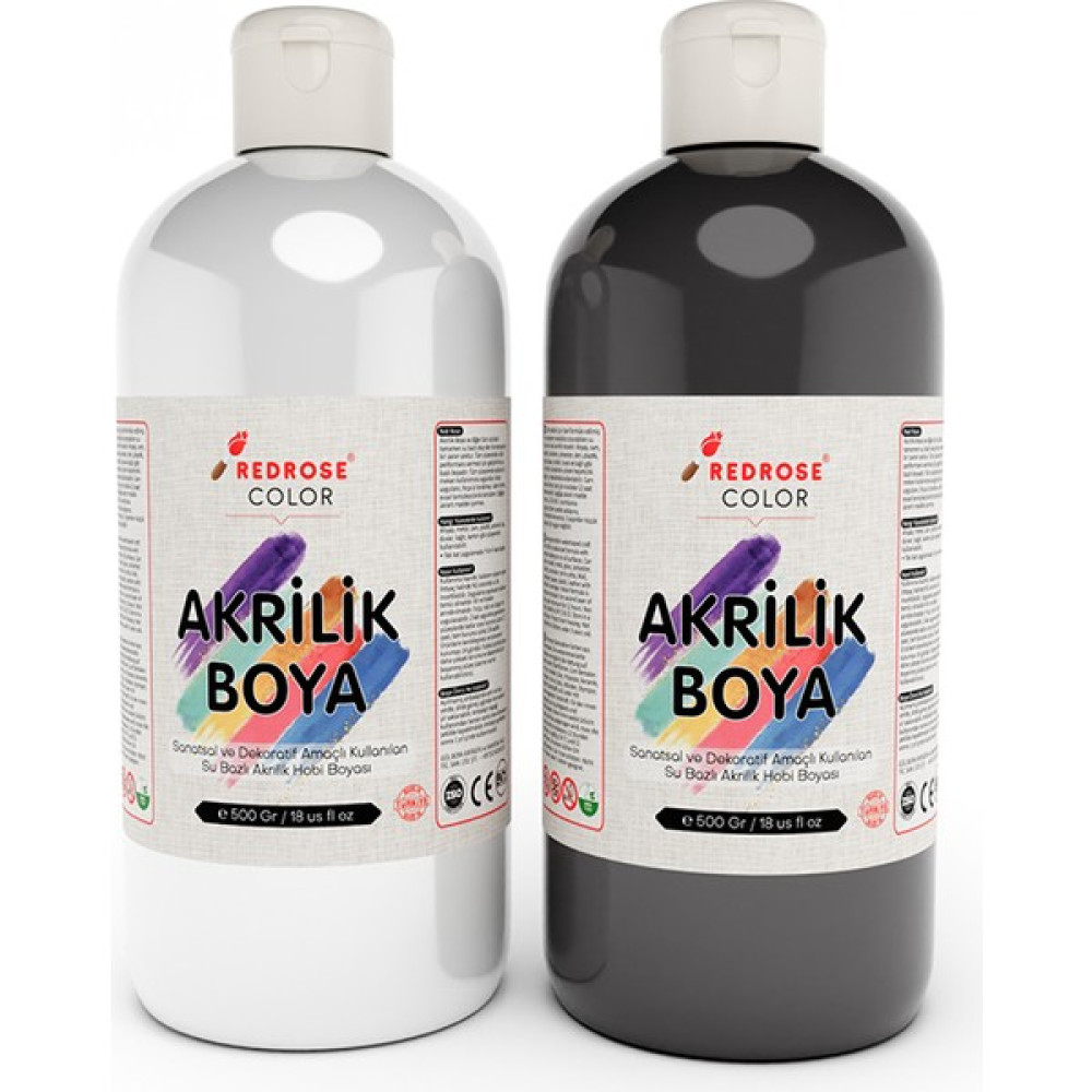 Red Rose Siyah Beyaz Akrilik Boya 2'li Set 2 x 500 gr Dekoratif Hobi Amaçlı Sanatsal Canlı Renkler - Renkli Akrilik Boya Fiyatı