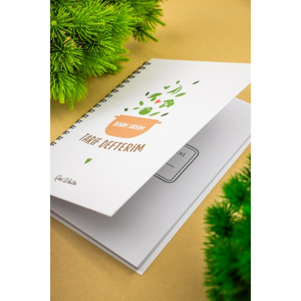 Red Whiter Yemek Tarifi Defteri Tasarımlı Iç Yapraklar 14 x 20 cm cm Karton Kapaklı Spiralli Notebook - Sebzeli Spiralli Defter Fiyatı