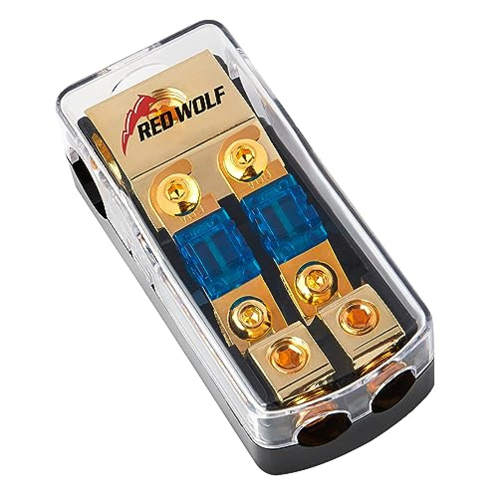 RED WOLF 2 Way Mini ANL Fuse Holder 60A 0/2/4 Gauge Input 4/8 Gauge Output Fuse Distribution Block for Car Boat Trolling Motor Marine Audio Amplifier Stereo Video System