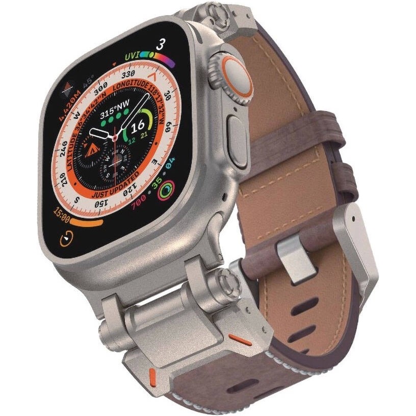 RedClick Apple Watch Ultra Ultra 2 44MM 45MM 49MM Redclick KRD-114 Metal Başlıklı Silikon Kordon - Koyu Kahverengi - Beyaz Akıllı Saat Aksesuarı Fiyatı