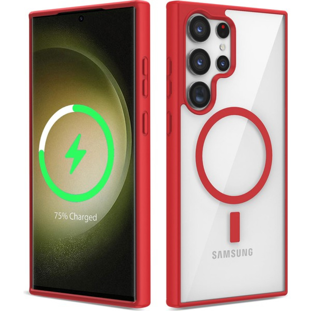 RedClick Galaxy S23 Ultra Kılıf Magsafe Wireless Şarj Özellikli Silikon Ege Kapak - Kırmızı Cep Telefonu Kılıfı Fiyatı