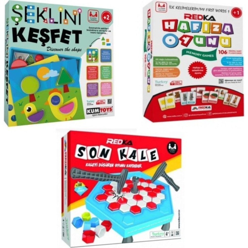 REDKA Şeklini Keşfet , Son Kale , Hafıza Oyunu 3 Lü Set Ilk Kutu Oyunlarım 2-5 Yaş - Gri Eğitici Oyuncak Fiyatı