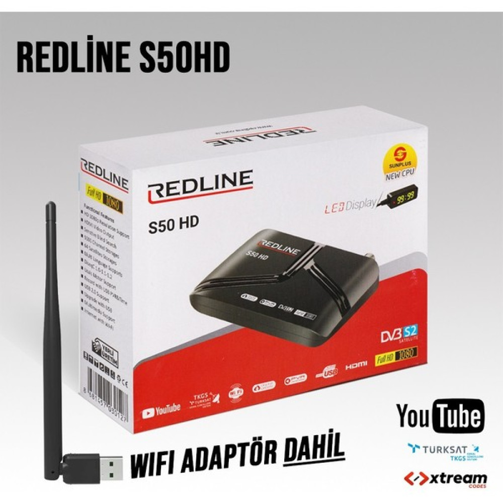 Redline S50 Hd + Wireless Adaptör - Siyah Uydu Alıcıları Fiyatı