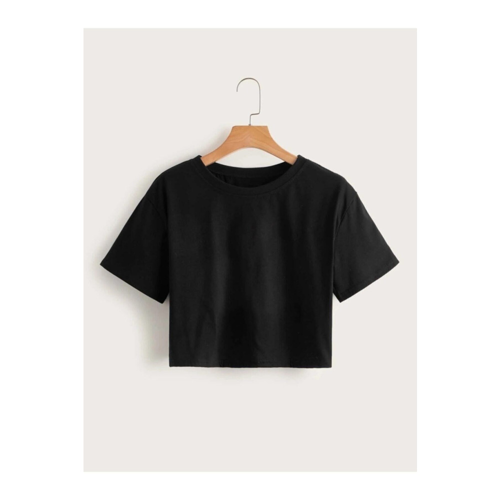 Redo Baskılı Kadın Siyah Organik Pamuklu Crop T-shirt 2XL Beden Bayan T-shirt Fiyatı