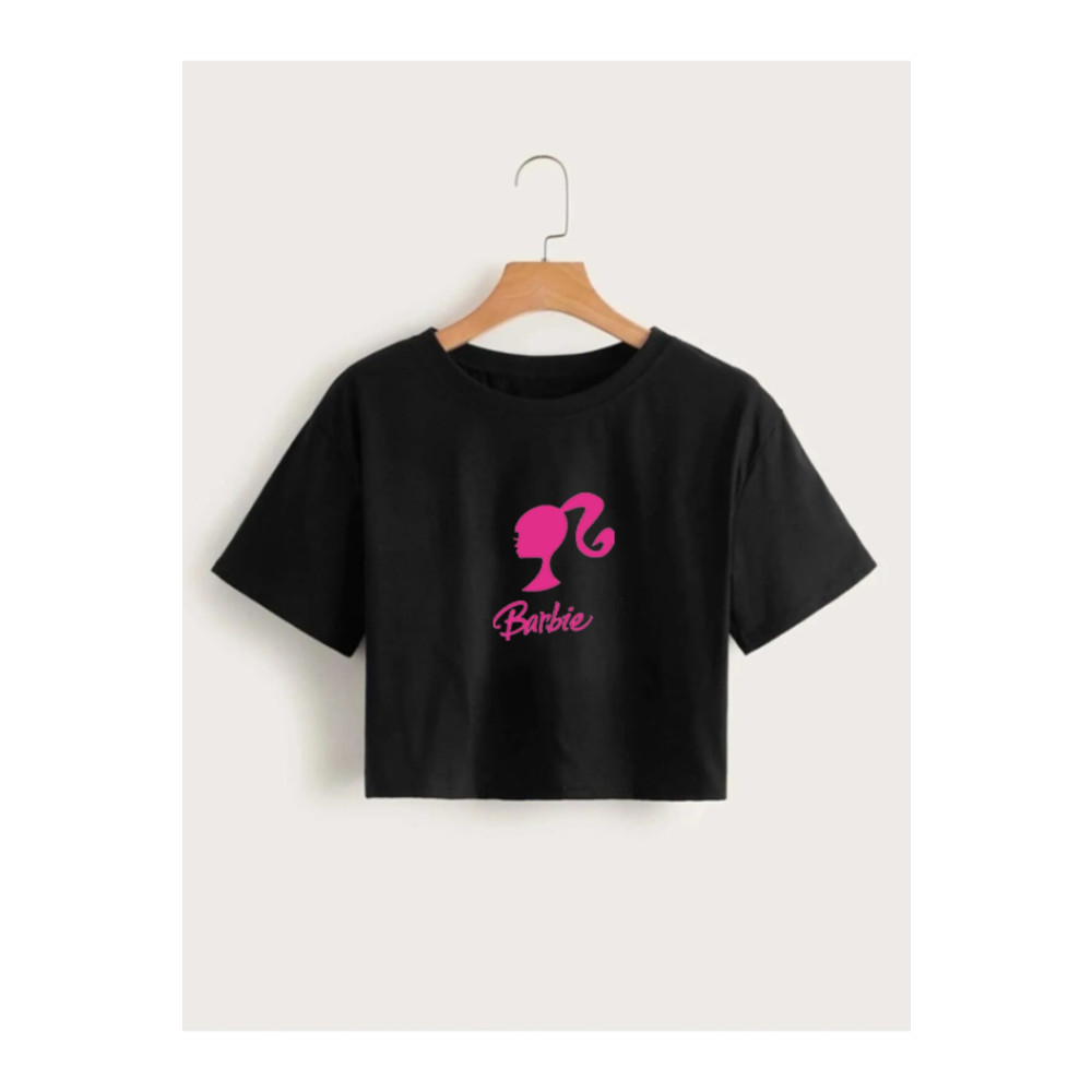 Redo Kadın Siyah Barbie Baskılı Crop Tshirt XL Beden Bayan T-shirt Fiyatı