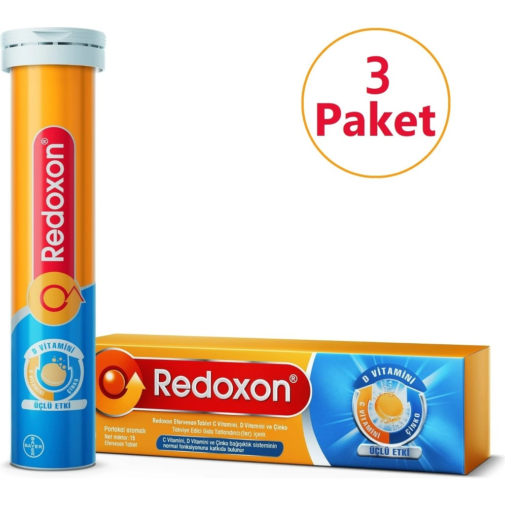 Redoxon Üçlü Etki 15 Efervesan Tablet Portakal Aromalı 3 Paket C Vitamini D Vitamini Çinko - 3 Adet Diğer Fiyatı