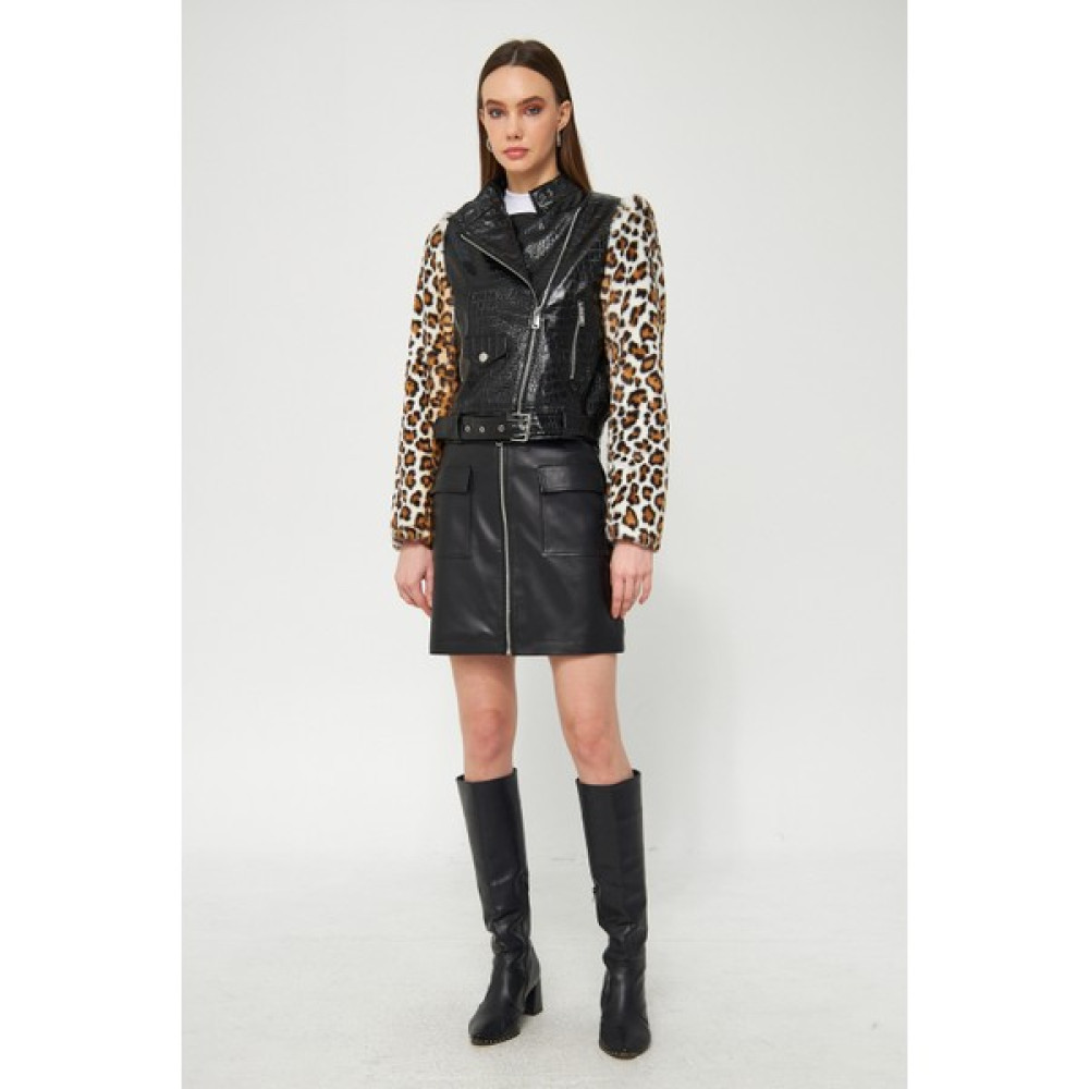 Redpoint Jackets Suni Deri Biker Ceket Leopar Bayan Ceket Fiyatı