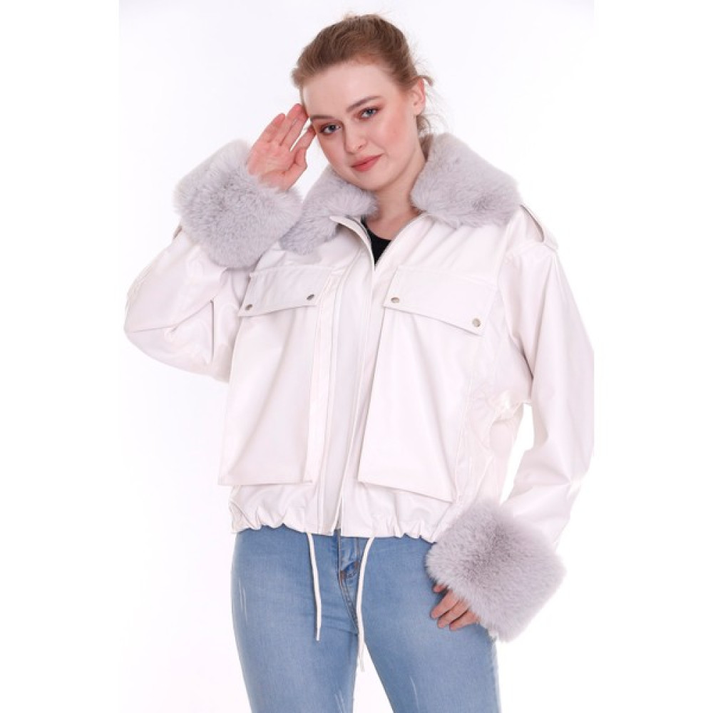 Redpoint Jackets Suni Deri Kürklü Oversize Ekru Kadın Mont Bayan Mont Fiyatı