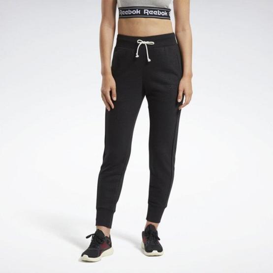 Reebok Fu2232 Textured Logo Kadın Siyah Eşofman Altı