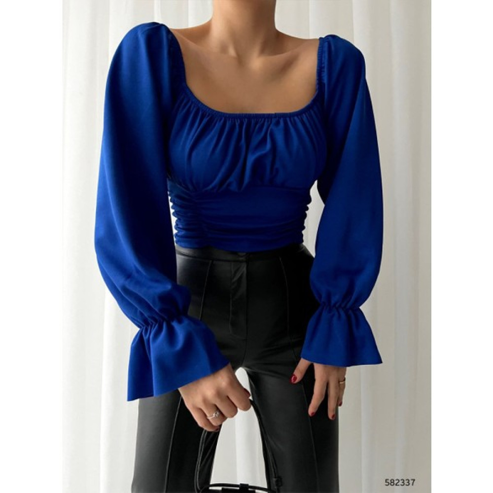 Reel Moda Kadın Kayık Yaka Beli Büzgü Detaylı Şık Crop Bluz Bluz Fiyatı