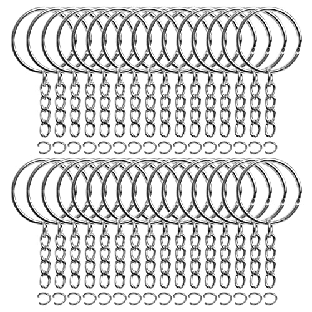 REEMTOO 50PCS Bulk Keychains Set, Split Keychains Rings with Chain 1 inch, Key Rings, Key Chain Rings, Keychains Ring Parts with Open Jump Ring and Connector.