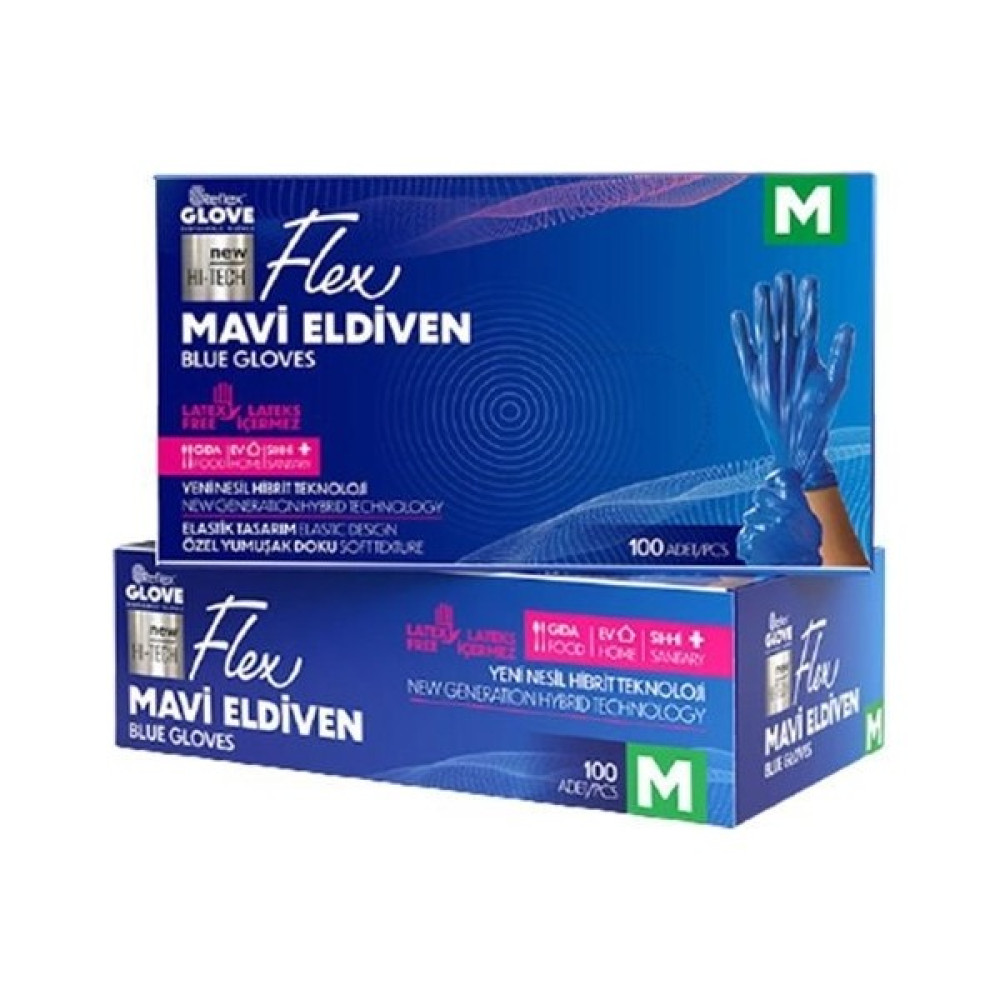 Reflex Flex Mavi Pudrasız Tpe Eldiven (M) 100'LÜ x 20 Kutu - 1 Koli - M Temizlik Malzemeleri Fiyatı