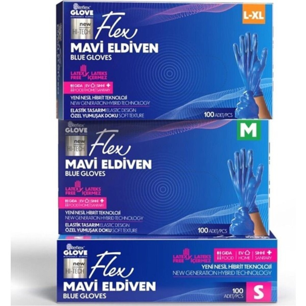 Reflex Flex Tek Kullanımlık Pudrasız Tpe Eldiven 100'LÜ L-Xl- Mavi Kondisyon Aletleri Fiyatı