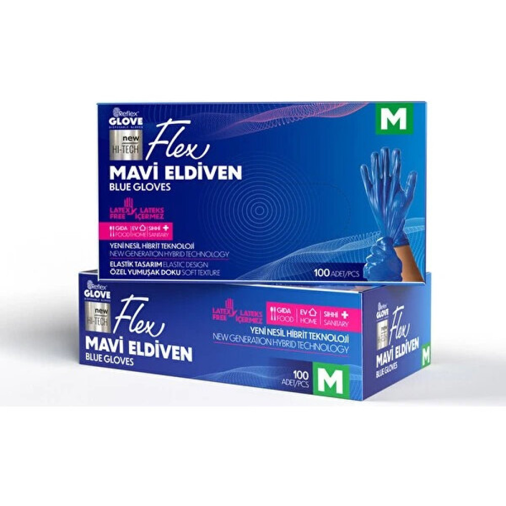 Reflex Glove Medikal Eldiven Flex Glove Pudrasız 100'lü Paket M Beden - Mavi Temizlik Malzemeleri Fiyatı