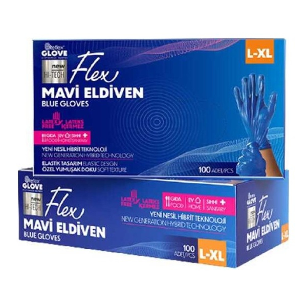 Reflex Pudrasız Tek Kullanımlık Mavi Flex Eldiven L - Xl Beden 100'LÜ Temizlik Malzemeleri Fiyatı