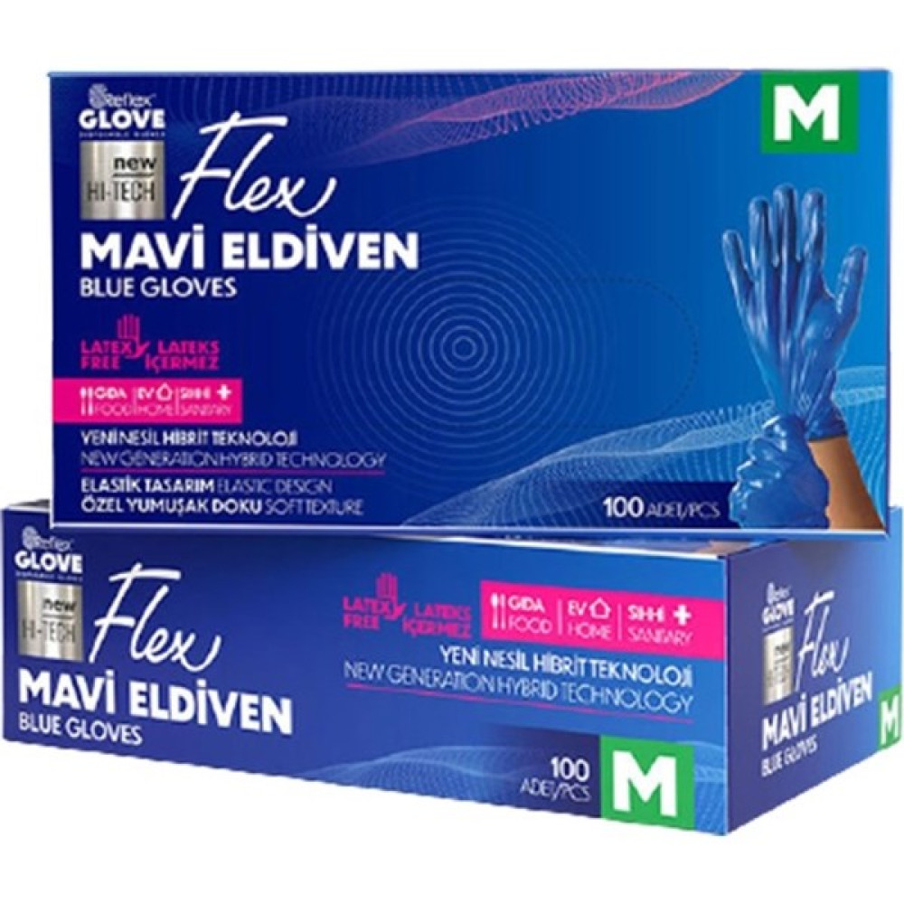 Reflex Pudrasız Tek Kullanımlık Mavi Flex Eldiven M Beden 100'LÜ Temizlik Malzemeleri Fiyatı