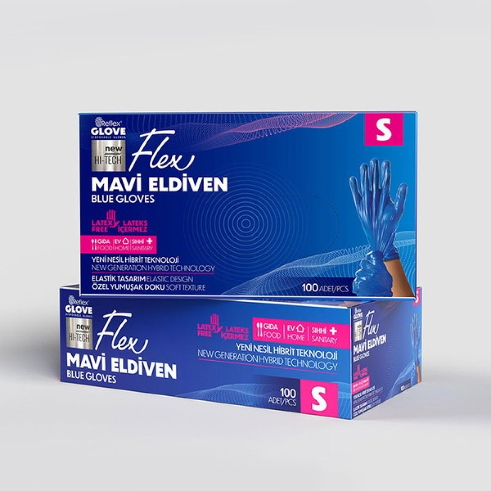 Reflex Pudrasız Tek Kullanımlık S Beden Mavi Flex Eldiven 100'LÜ x 20 Kutu Temizlik Malzemeleri Fiyatı