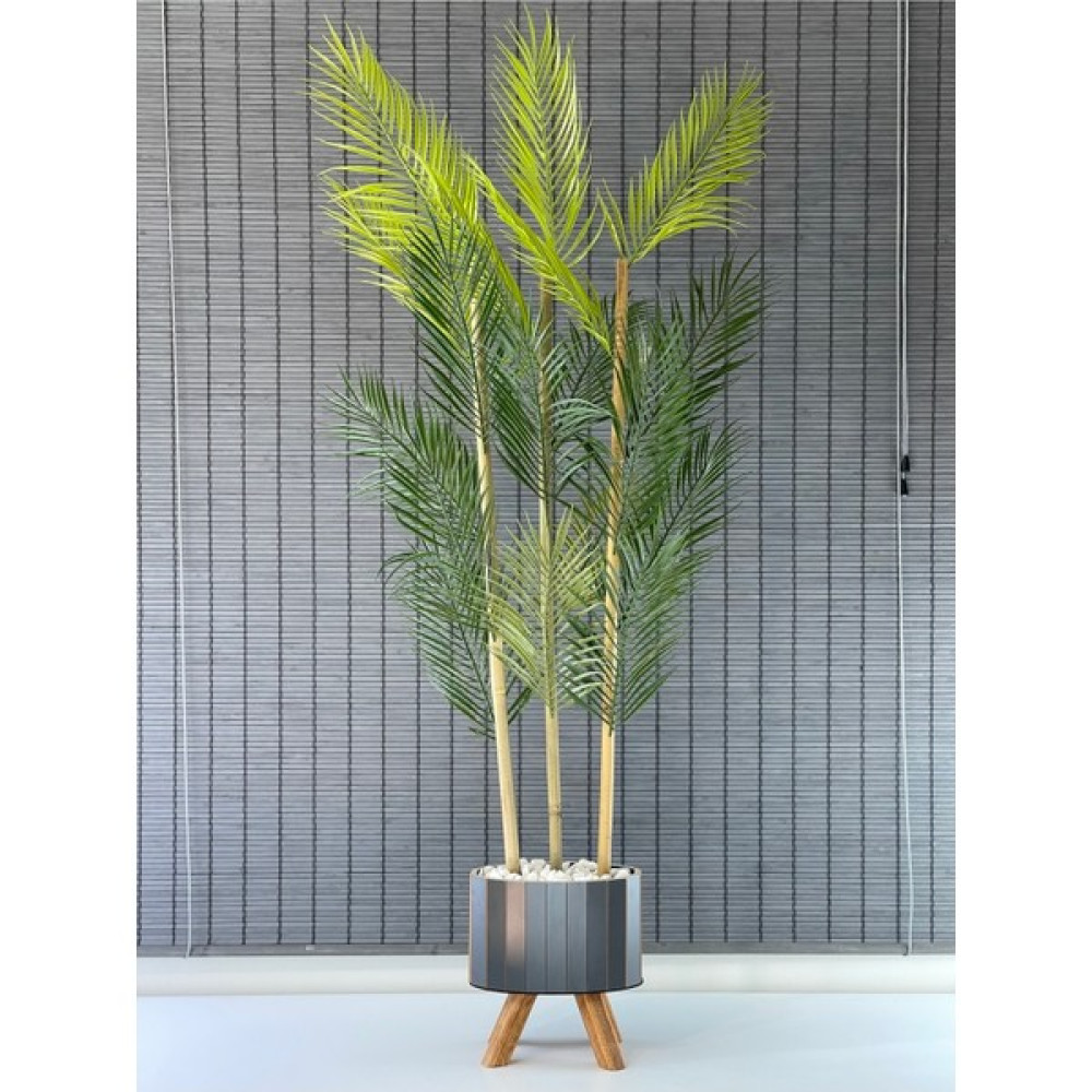 Refox Yapay Çiçek Palmiye Ahşap Elips Saksılı Ayaklı Areka Yapay Bitki Salon Çiçeği 18 Yapraklı 135CM - Gri Ev & Dekorasyon Aksesuarları Fiyatı
