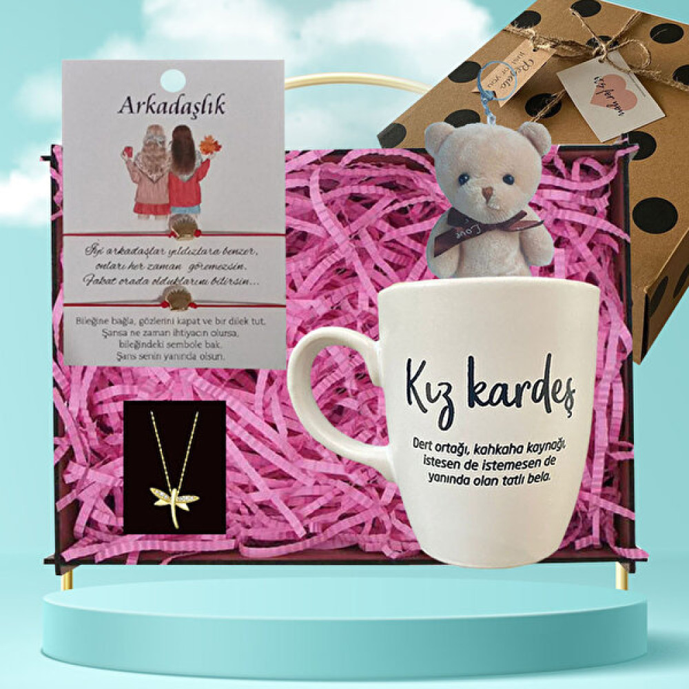 Regalo Arkadaşa Anlamlı Kız Kardeş Kupa & Arkadaşlık Bilekliği & Ayıcık Anahtarlık & Melek Kolye Altın, Takı & Aksesuar Fiyatı