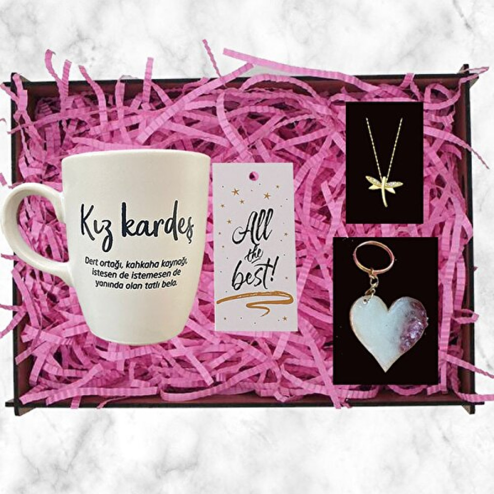 Regalo Kız Kardeş Kupa, Melek Kolye, Kalp Anahtarlık Hediye Seti Altın, Takı & Aksesuar Fiyatı