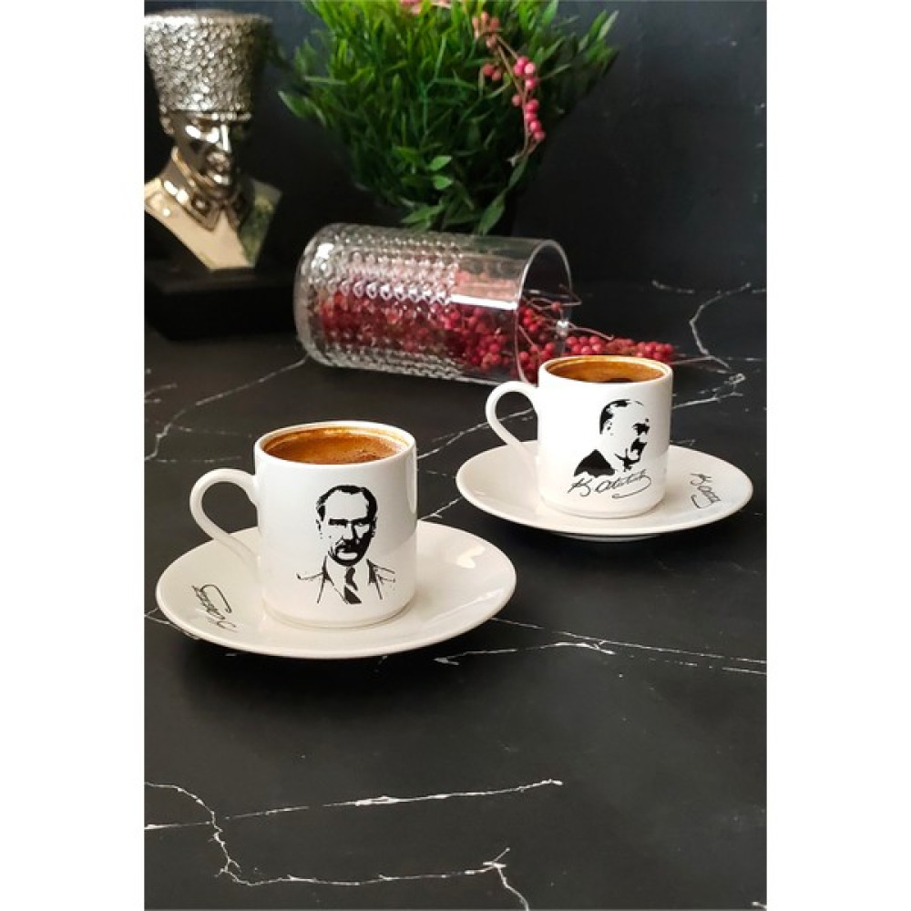 Regna Home Atatürk 2 Kişilik Kahve Fincan Takımı Mix-1 - Beyaz Fincan / Bardak / Kahve Takımı Fiyatı