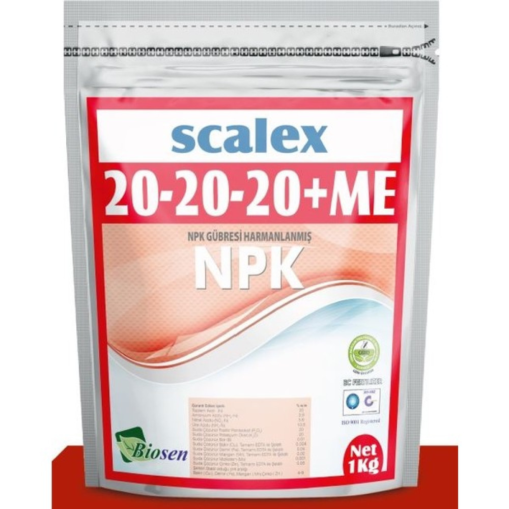 Regnum Biosen-Scalex 20-20-20+Me ( Harmanlanmış Npk Yaprak Gübresi)-1kg Gübre Fiyatı