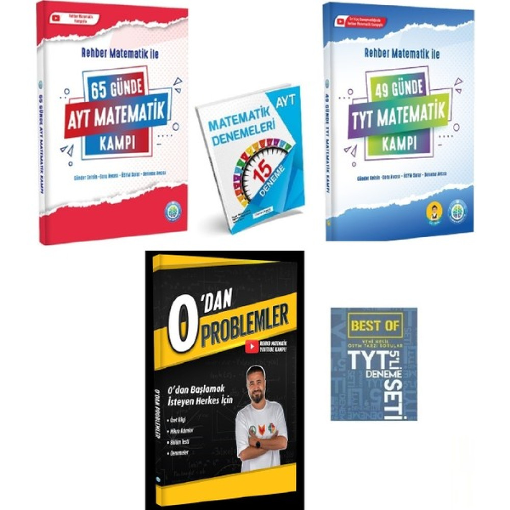 Rehber Matematik Yayınları 49 Günde TYT Matematik , 65 Günde AYT Matematik ve 0 Dan Problemler (2 Tane Deneme ) 5 Kitap Tüm Dersler Fiyatı