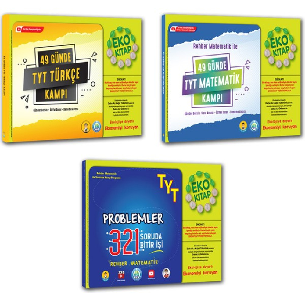 Rehber Yayınları Matematik Ile 49 Günde TYT Matematik Kampı Türkçe Kampı 321 Problemler Eko Set 3 Kitap (Ciltli) Temel Yeterlilik Testi (TYT) Fiyatı