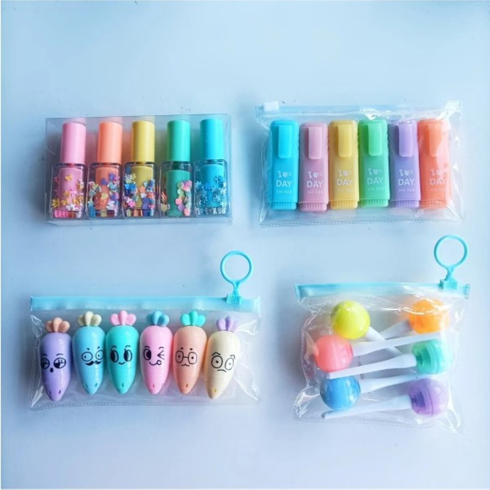 Reis Home Pastel Renkler 4 Lü Oje' Havuç' Mini Mottolu ve Lolipop Fosforlu Kalem Seti 4lü Set Fosforlu Kalem Fiyatı