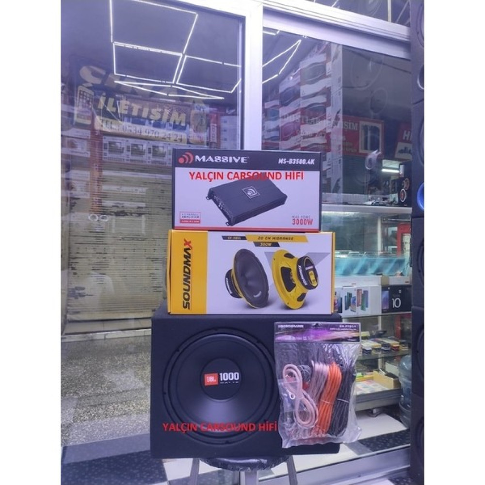Reiss Jbl 1000W Woofer Massive Amfı 20CM Soundmax Midrange Set Kablo Hazır Set Oto Hoparlörleri & SubWoofer Fiyatı