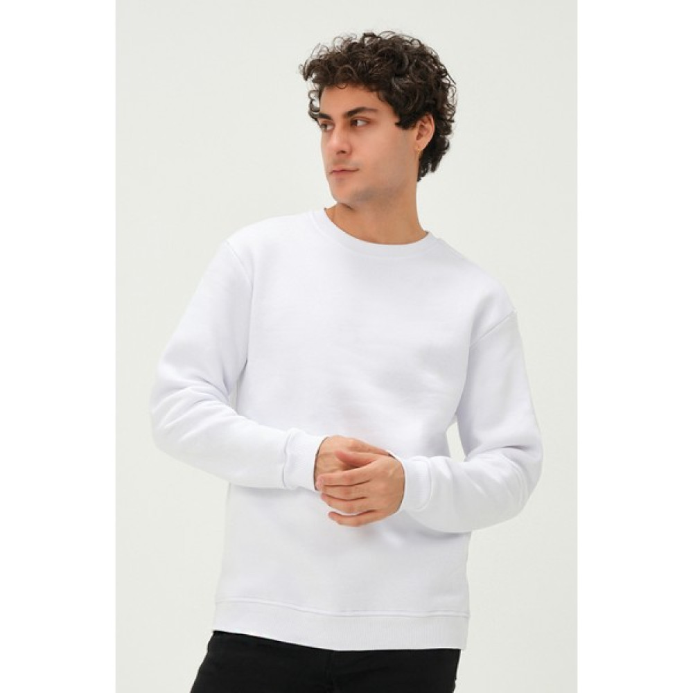 Rejt Nine Erkek Bisiklet Yaka Regular/Standart Fit Içi Pamuklu 3 Iplik Şardonlu Beyaz Sweatshirt Erkek Sweatshirt Fiyatı
