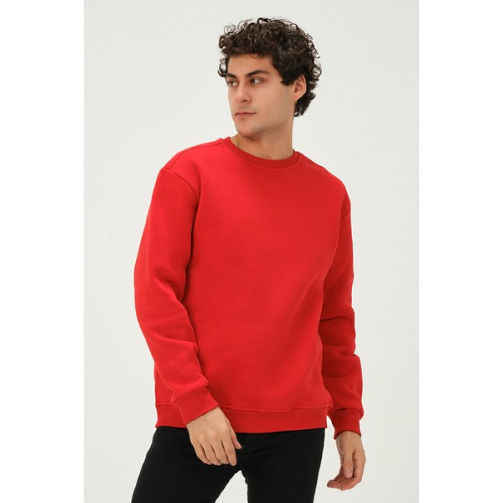Rejt Nine Erkek Bisiklet Yaka Regular/Standart Fit Içi Pamuklu 3 Iplik Şardonlu Kırmızı Sweatshirt Erkek Sweatshirt Fiyatı