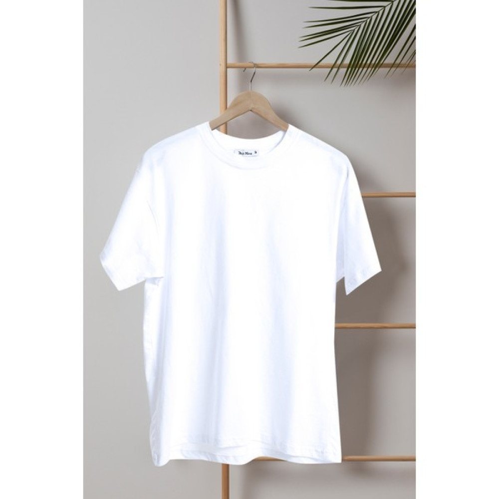 Rejt Nine Erkek Oversize Bisiklet Yaka Basic Pamuklu Penye Salaş Beyaz T-Shirt Erkek T-shirt Fiyatı