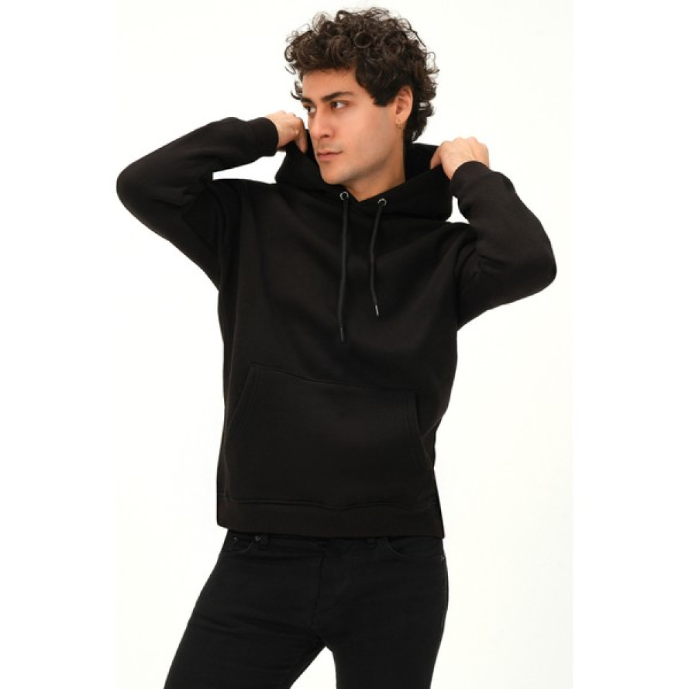 Rejt Nine Unisex Kapüşonlu Kanguru Cep Regular/Standart Fit Içi Şardonlu 3 Iplik Siyah Sweatshirt Erkek Sweatshirt Fiyatı