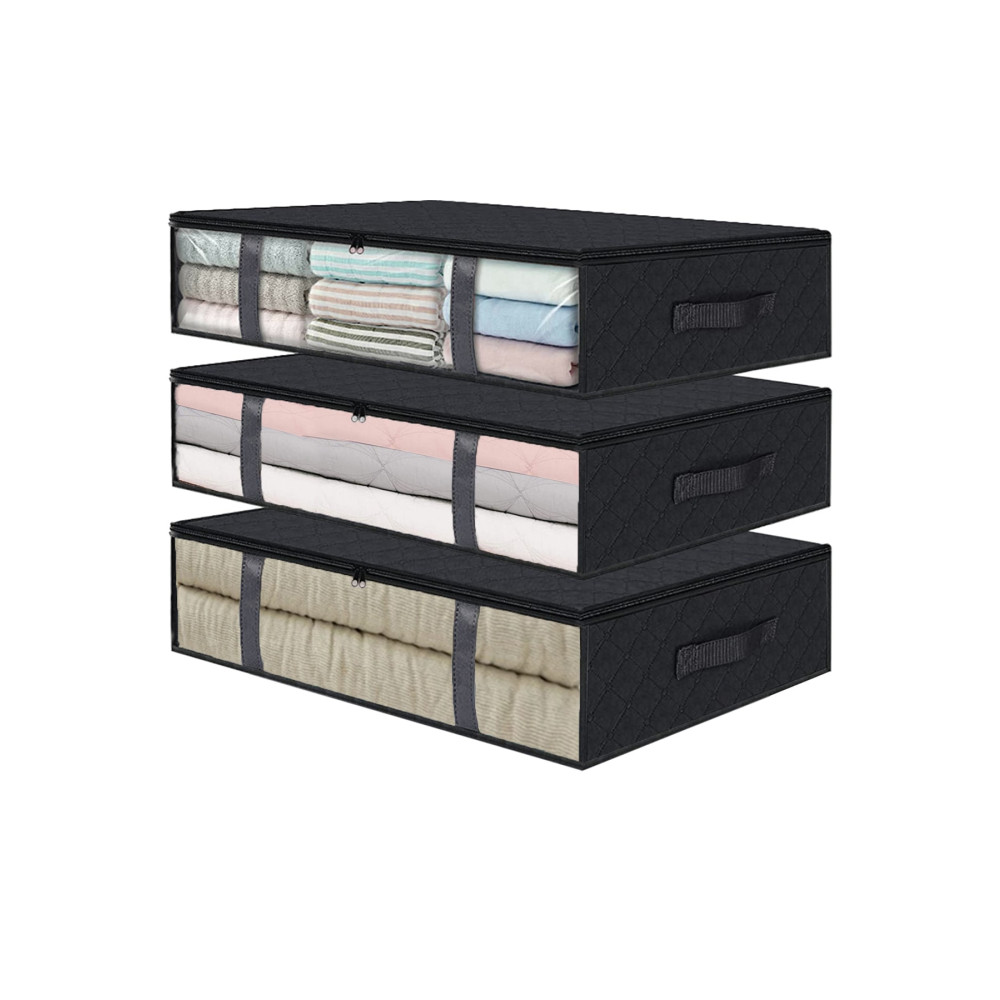 Rek Home 3 Adet Pencereli Siyah Baza Altı Yastık Yorgan Kazak Hurcu / 60x45x15 Hurç Fiyatı