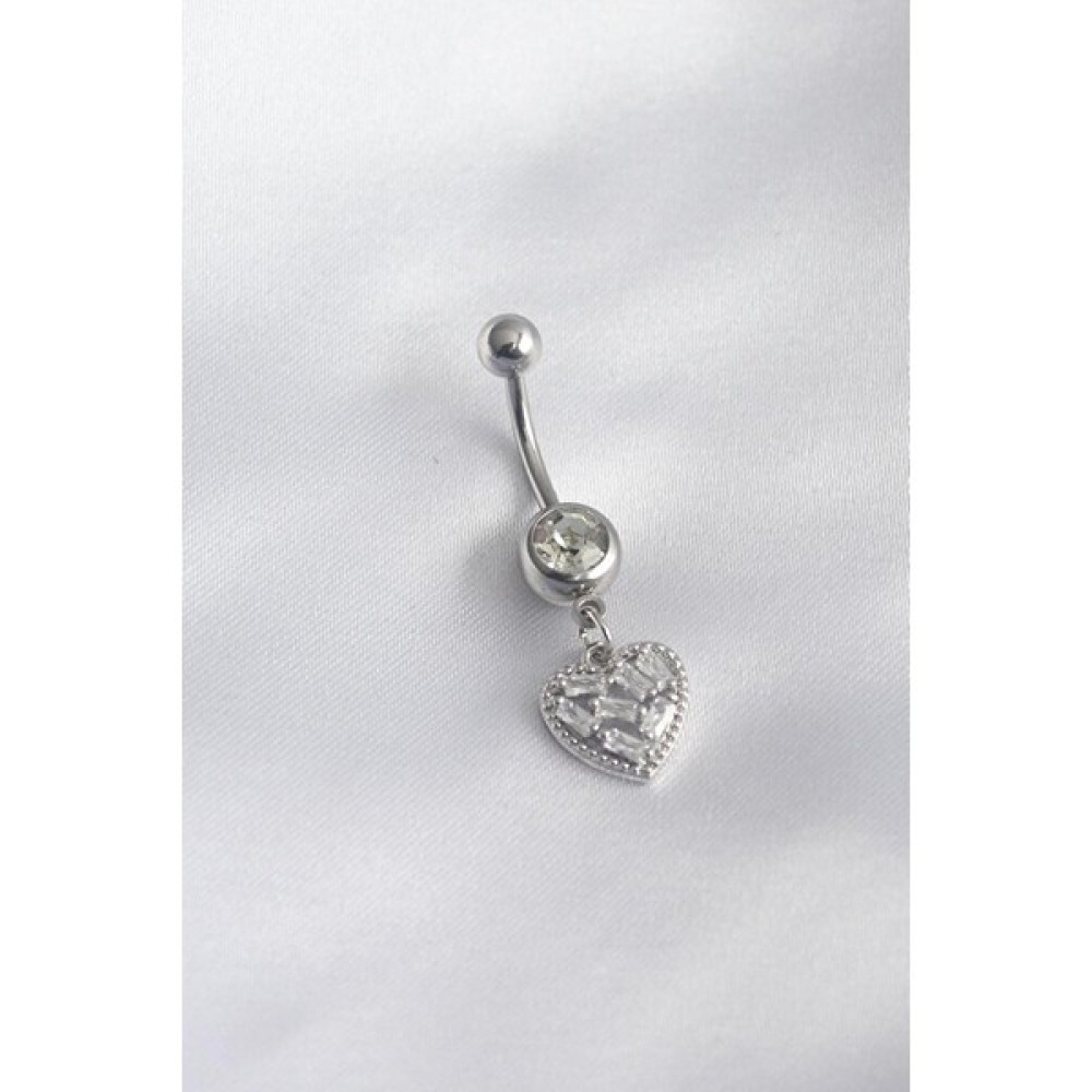 Reka Moda Göbek Piercing, Cerrahi Çelikten Yapılmış, Gümüş Renkli, Kalp Sallantı Model, Zirkon Taşlı, Piercing Altın & Gümüş Piercing Fiyatı