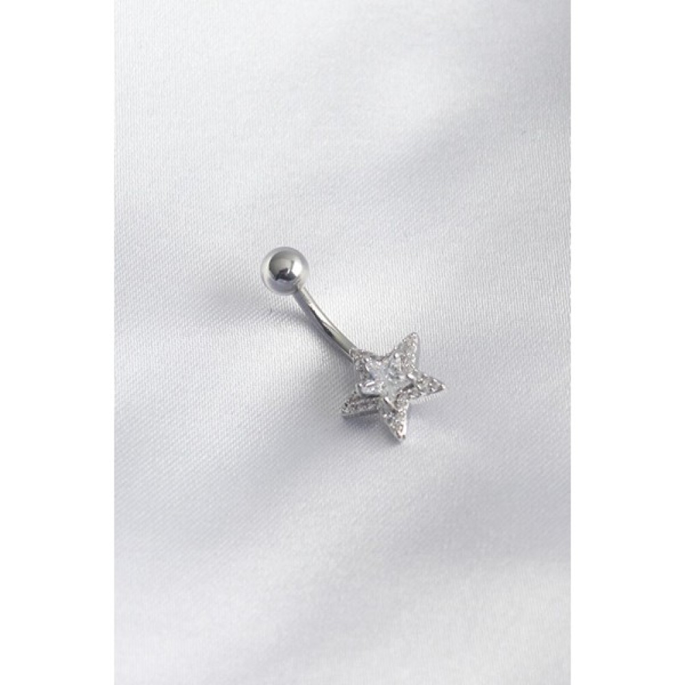 Reka Moda Göbek Piercing, Cerrahi Çelikten Yapılmış, Gümüş Renkli, Yıldız Model, Zirkon Taş Işlemeli, Piercing Altın & Gümüş Piercing Fiyatı
