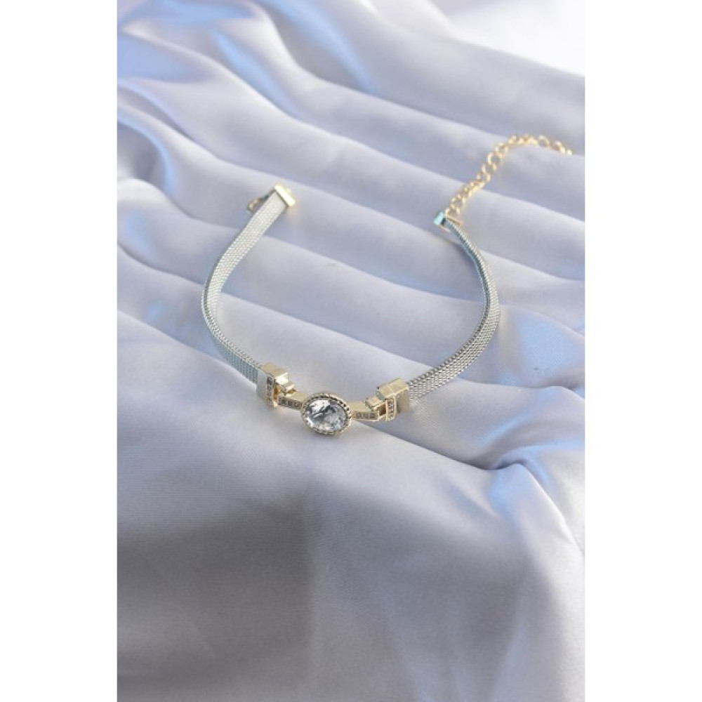 Reka Moda Kadın Charm Model, Pirinçten Imal Edilmiş, Zirkon Taş Işlemeli, Gold/Gümüş Renk Bileklik - Gümüş - 18 cm Altın, Takı & Aksesuar Fiyatı