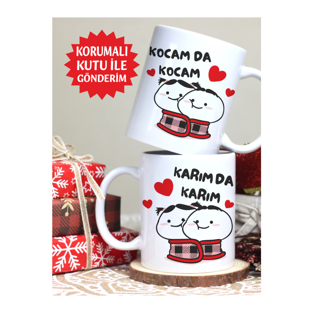 reklamatolye Kocamda Kocam Karımda Karım I?kili Eşli Çift Yön Baskılı Kupa Bardak Kupa Fiyatı